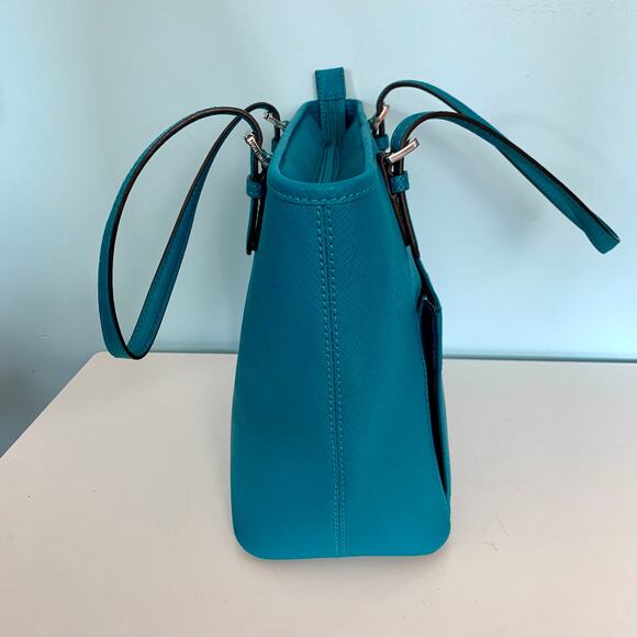 Michael Kors Jet Set Turquoise Convertible Tote Purse - Picture 2 of 10
